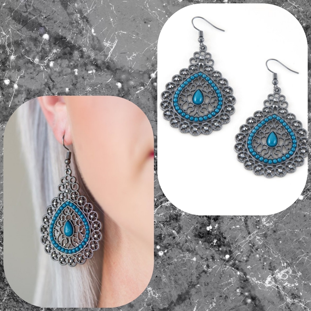 Blue and Gunmetal Earrings